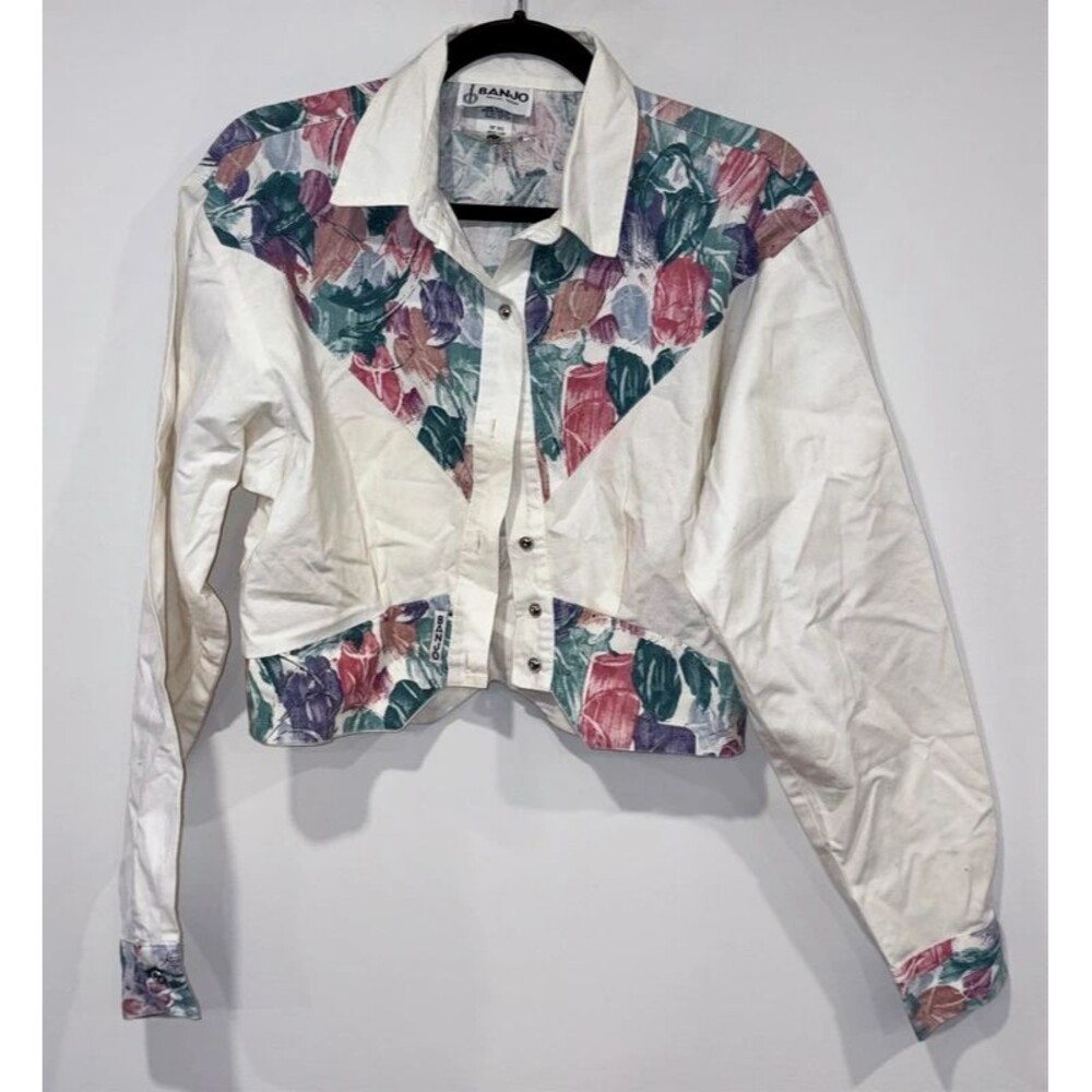 Vintage Banjo Dallas Texas Floral Western Cropped Jacket Large USA Made